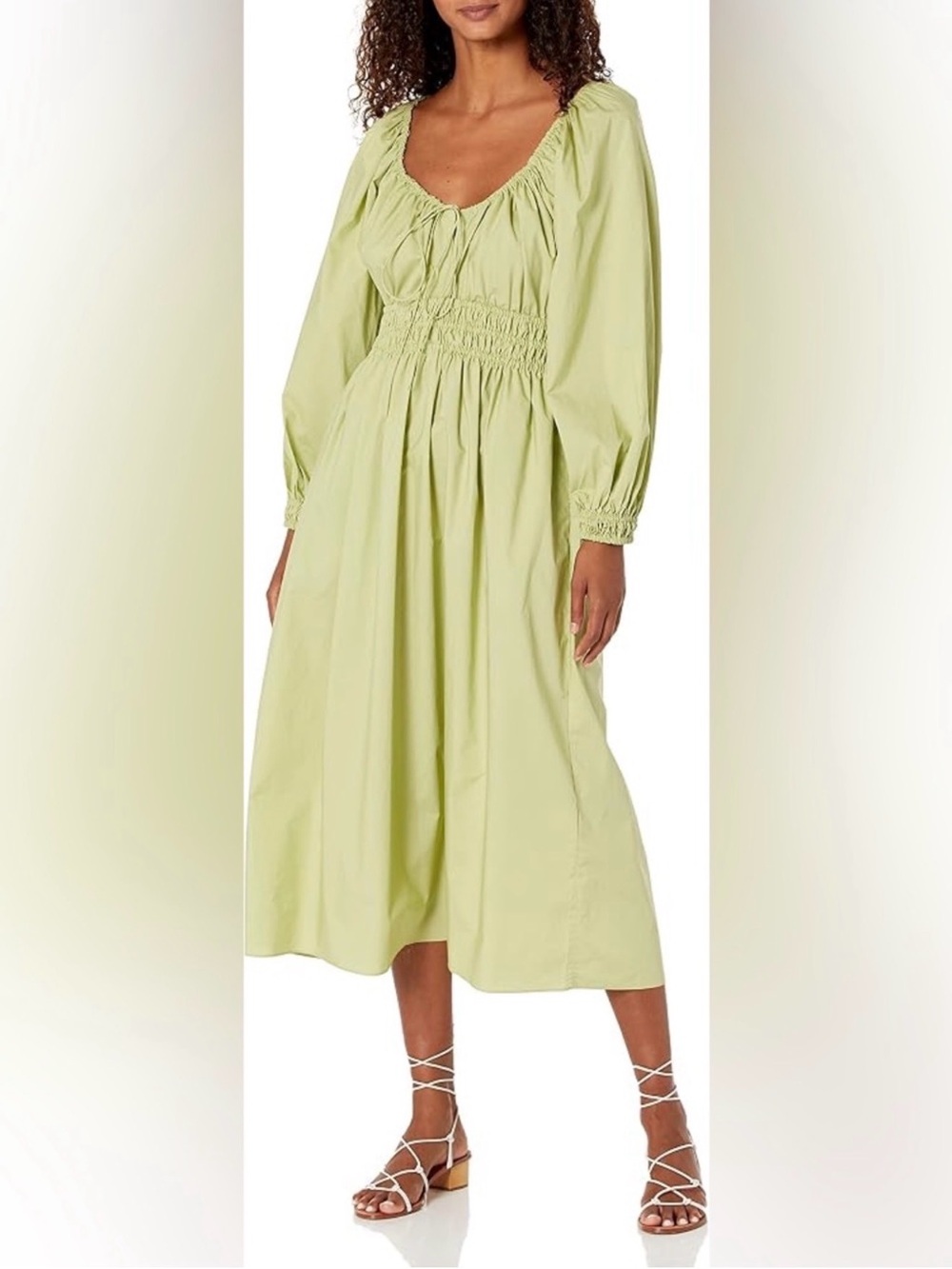 Rebecca Taylor Lime Green Smocked-Waist Midi Dress